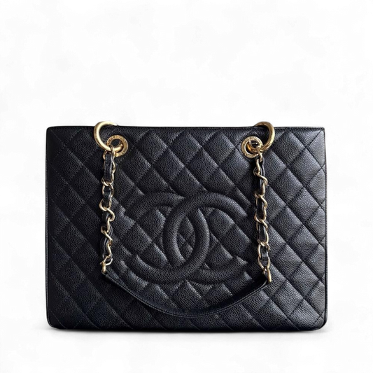 Chanel GST Grand Shopping Tote - Caviar Grained Quilted Black Tote Bag Series 19