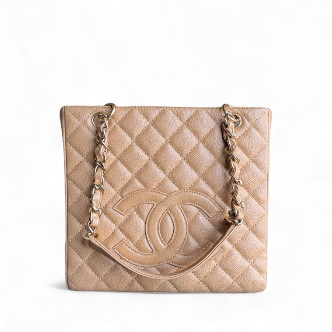 Chanel PST Petite Shopping Tote - Caviar Grained Quilted Beige Tote Bag Series 12