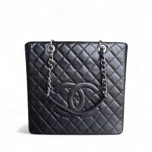Chanel PST Petite Shopping Tote XL - Extra Black Silver Tote Bag