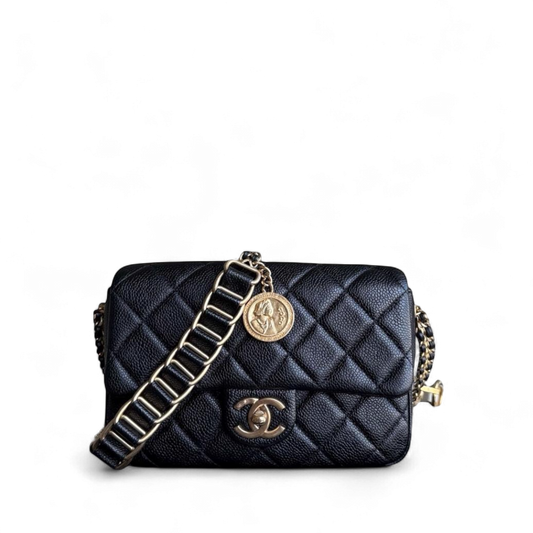 Chanel Seasonal Flap Bag - Caviar Medallion Soul Quilted Black Handbag