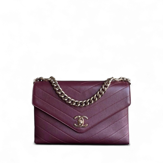 Chanel Coco Chevron Bag - Smooth Calfskin Dark Red Gold Handbag