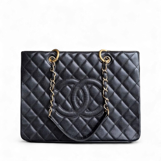 Chanel GST Grand Shopping Tote - Caviar Quilted Grained Calfskin Black Gold Hardware Series 13