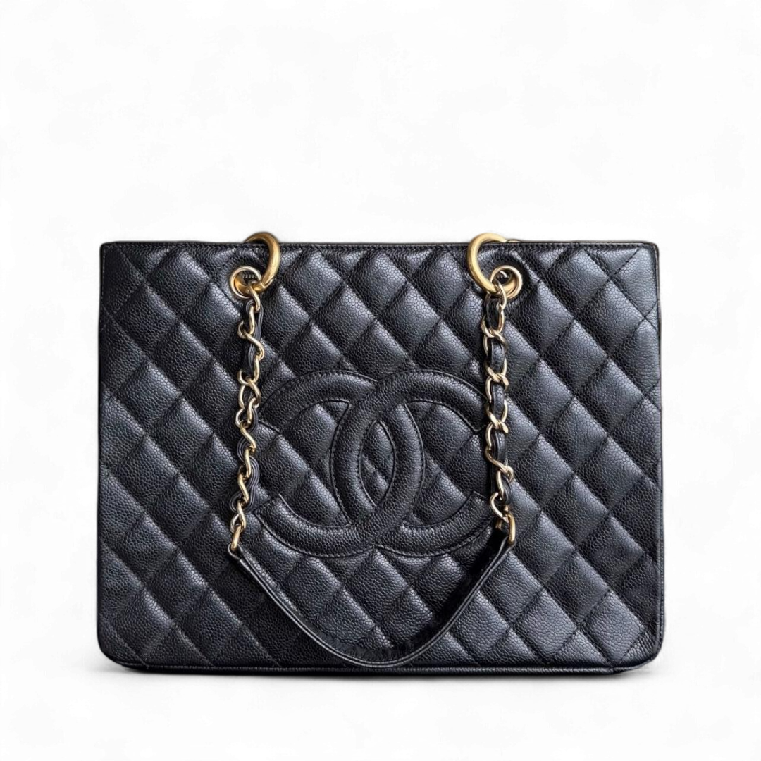 Chanel GST Grand Shopping Tote - Caviar Grained Quilted Black Tote Bag Series 15