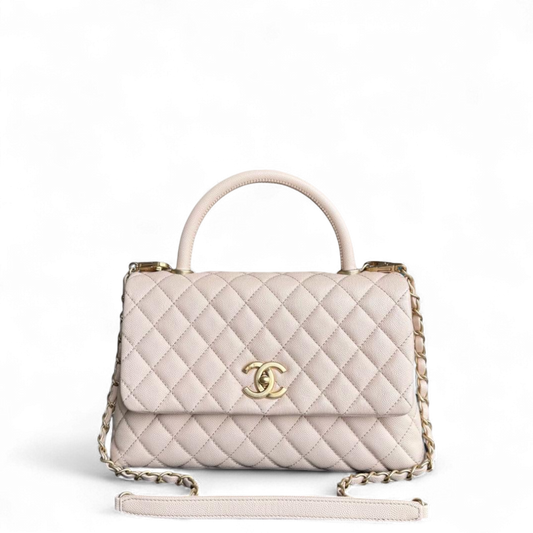 Chanel Coco Handle Medium - Caviar Quilted Grained Calfskin Beige Gold Hardware Series 24