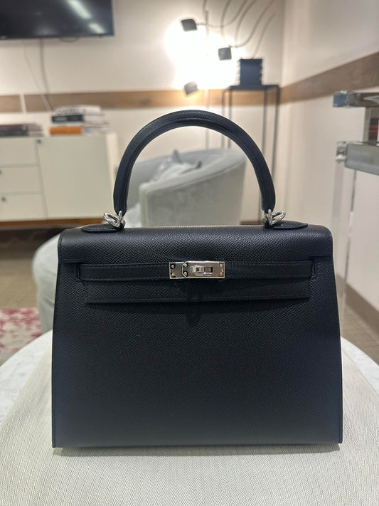 Hermes Kelly Sellier Epsom Palladium Hardware Handbag Black Travel Bag Hardware 8