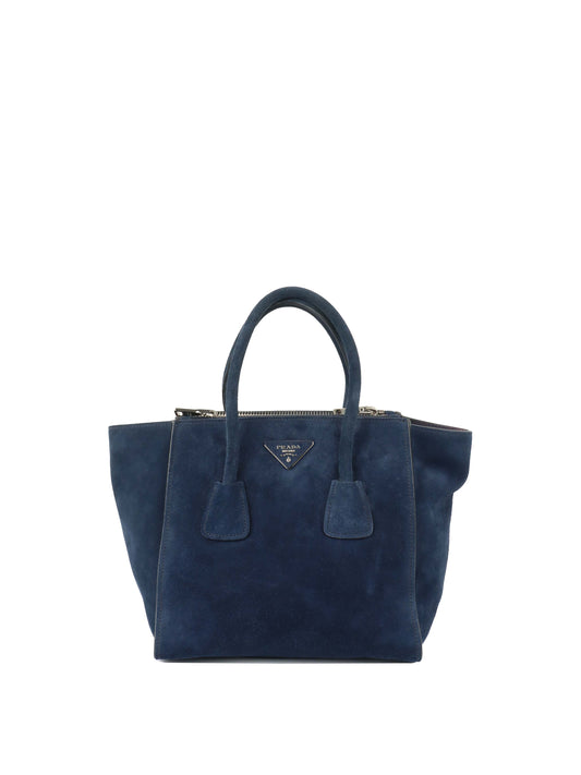Prada Shoulder Bag Royal Double Zipped Suede Blue