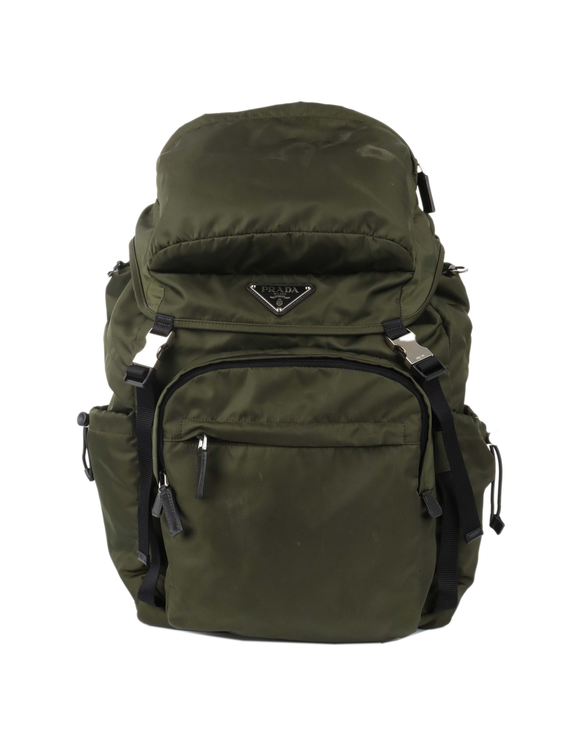 Prada Backpack Buckled Nylon Green
