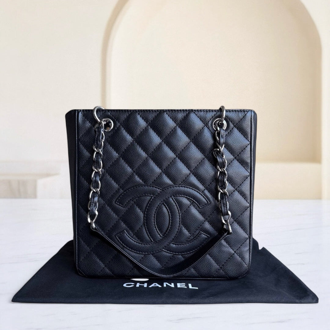 Chanel PST Petite Shopping Tote - Caviar Grained Quilted Black Tote Bag Series 12
