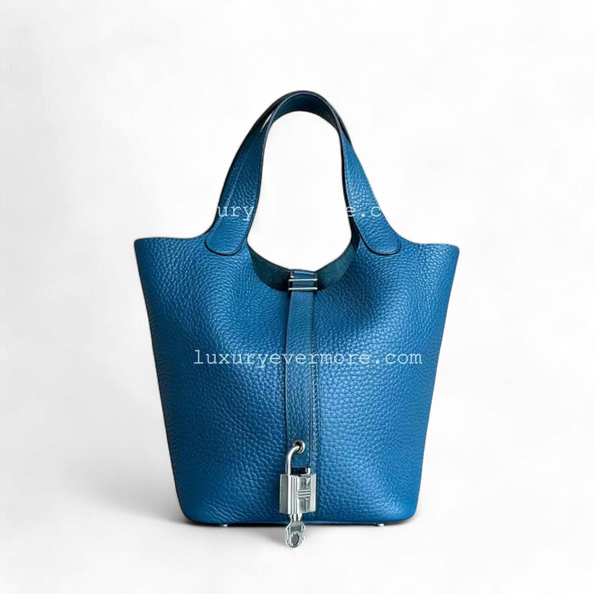 Hermes Picotin Square Stamp Hardware Handbag Blue Silver Travel Bag