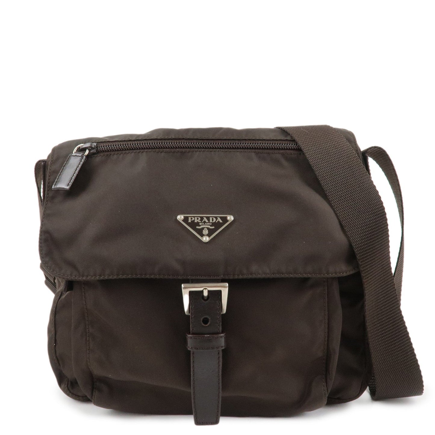 Crossbody Bag Triangle Shoulder Bag d Leather Nylon Brown