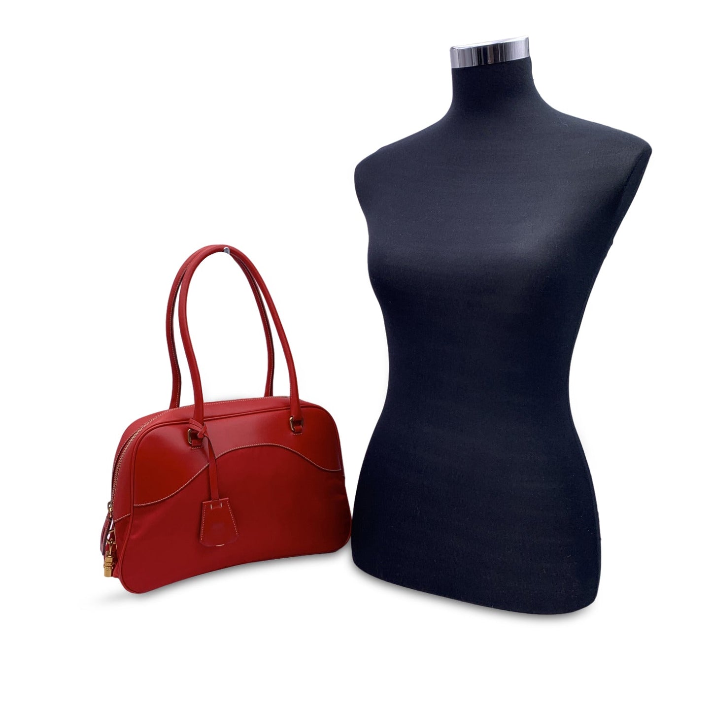 Prada Tessuto Travel And Bowling Bag Leather Canvas Red Travel Bag
