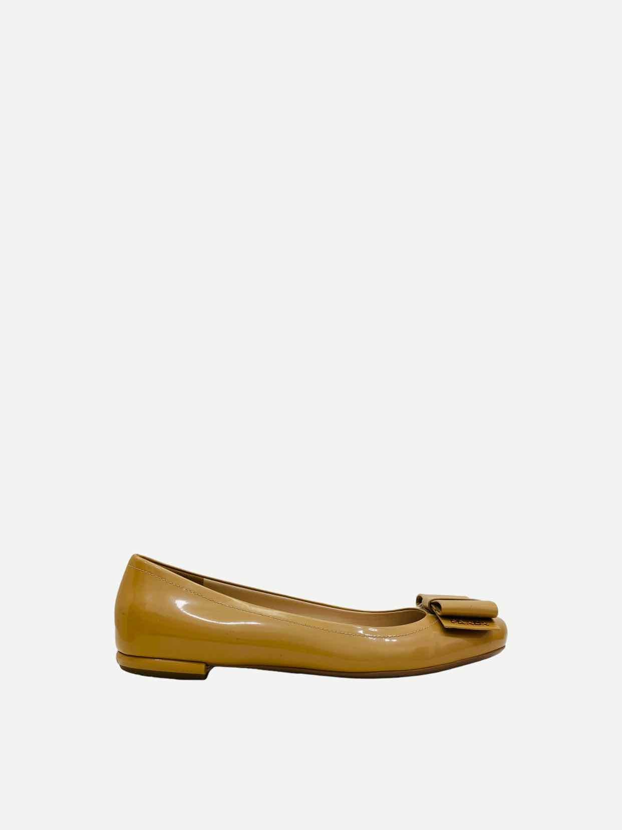 Prada Bow Leather Canvas Patent Shoes