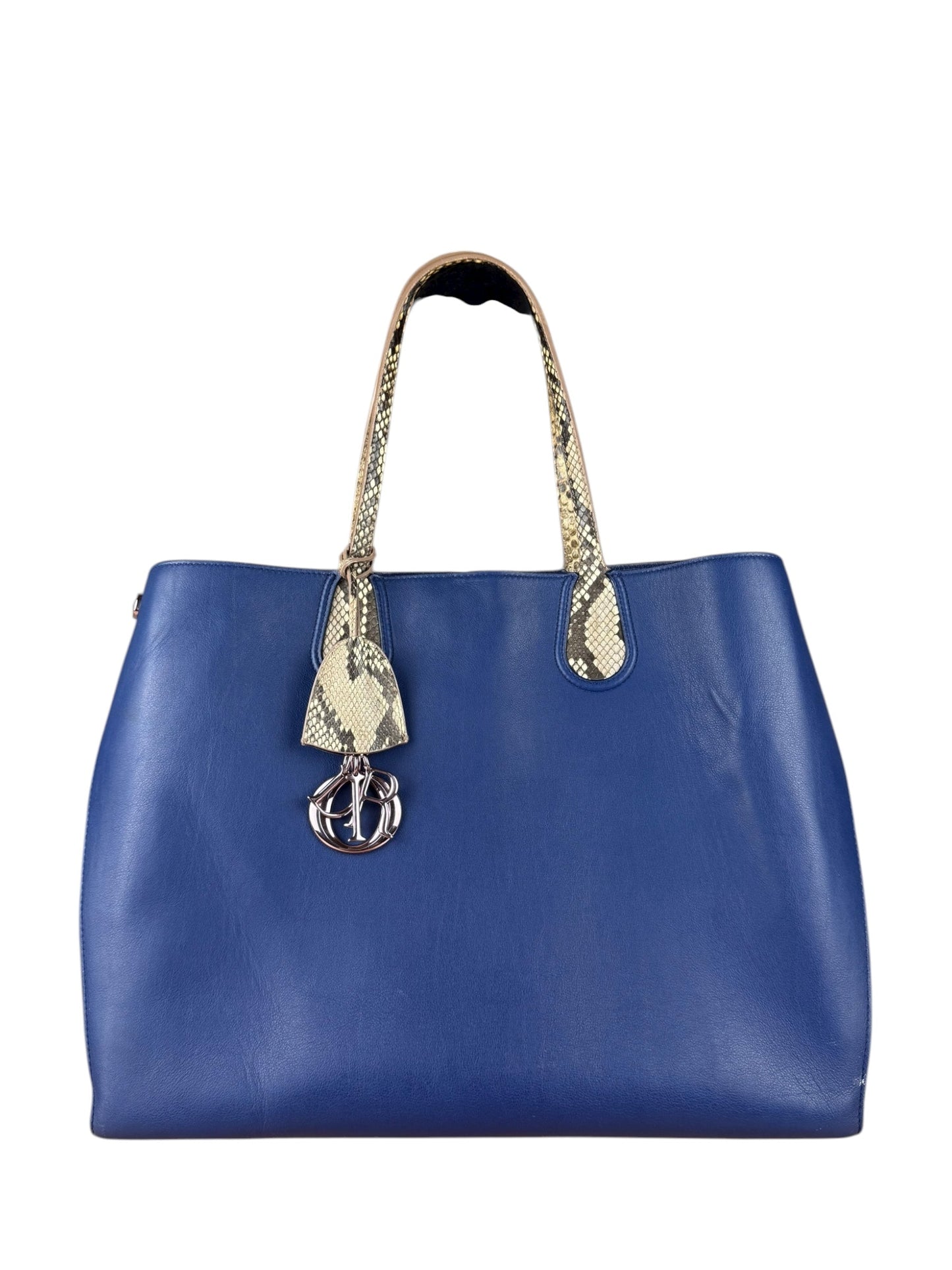 Dior Handbag Christian Trimmed Addict Tote Python Blue Tote Bag