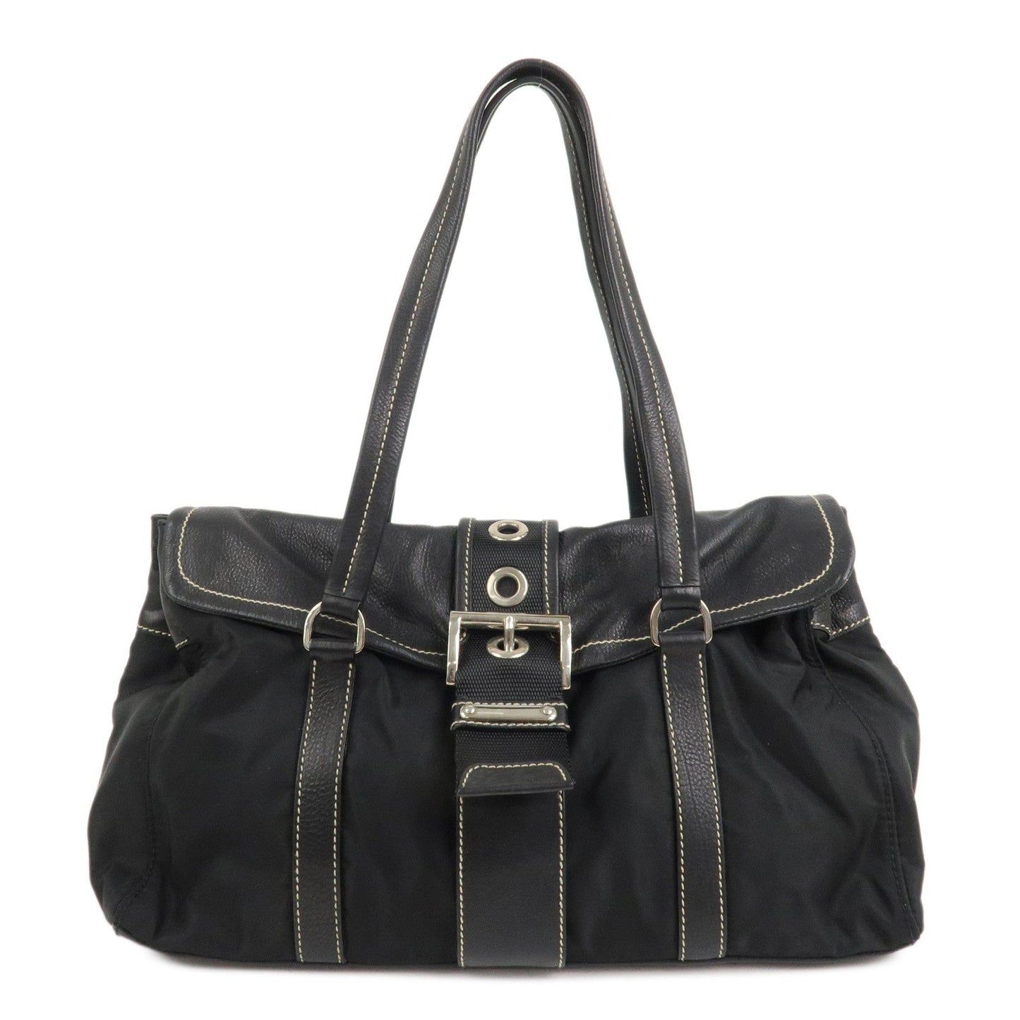 Shoulder Bag Triangle 2 Leather Nylon Black