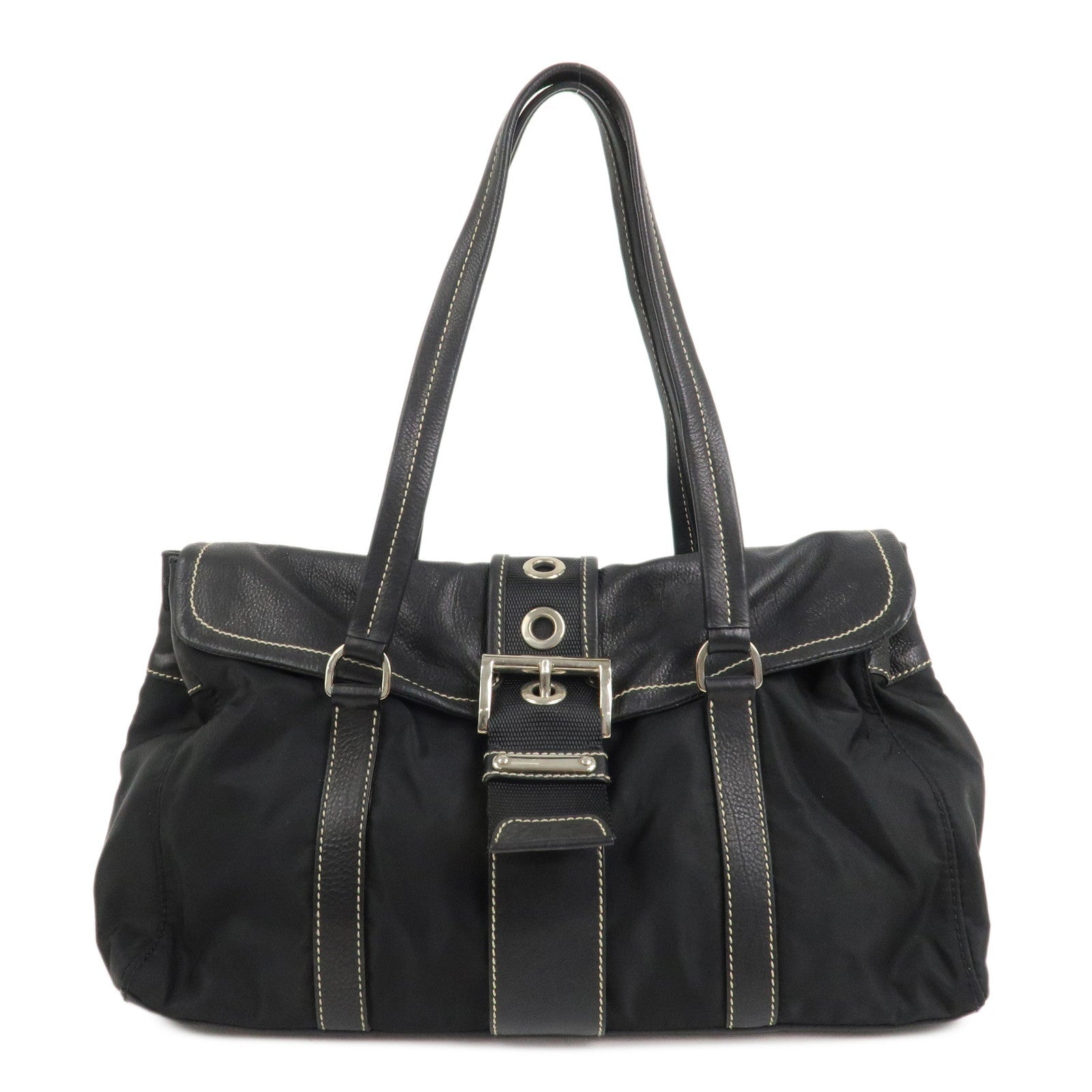 Shoulder Bag Triangle 2 Leather Nylon Black