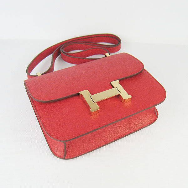 Hermes Luxury Constance Cowskin Bag H Golden Leather Red Travel Bag
