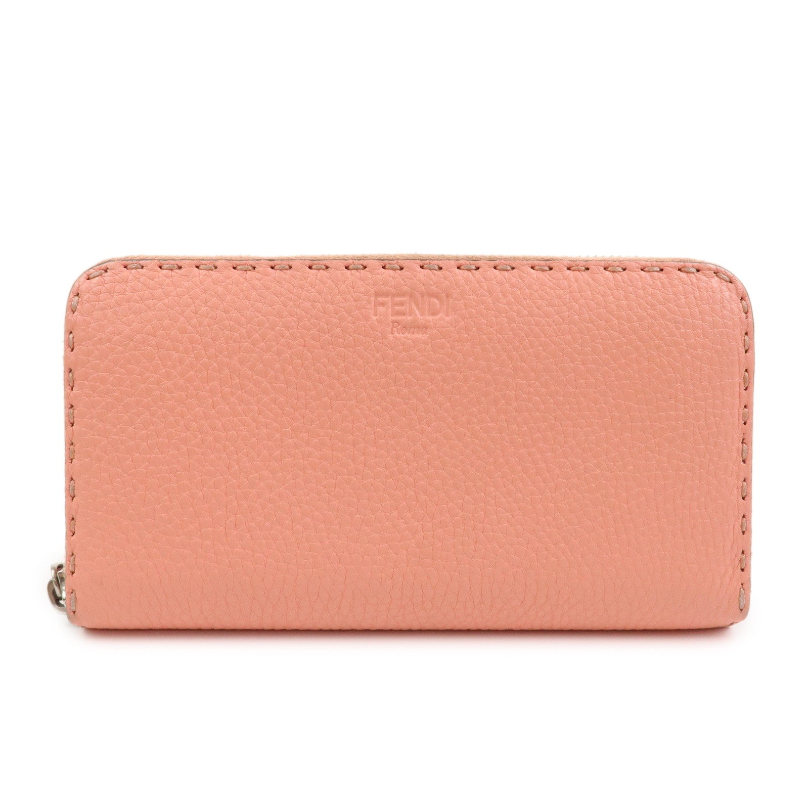 Round Zippy Long Wallet Leather Pink Handbag