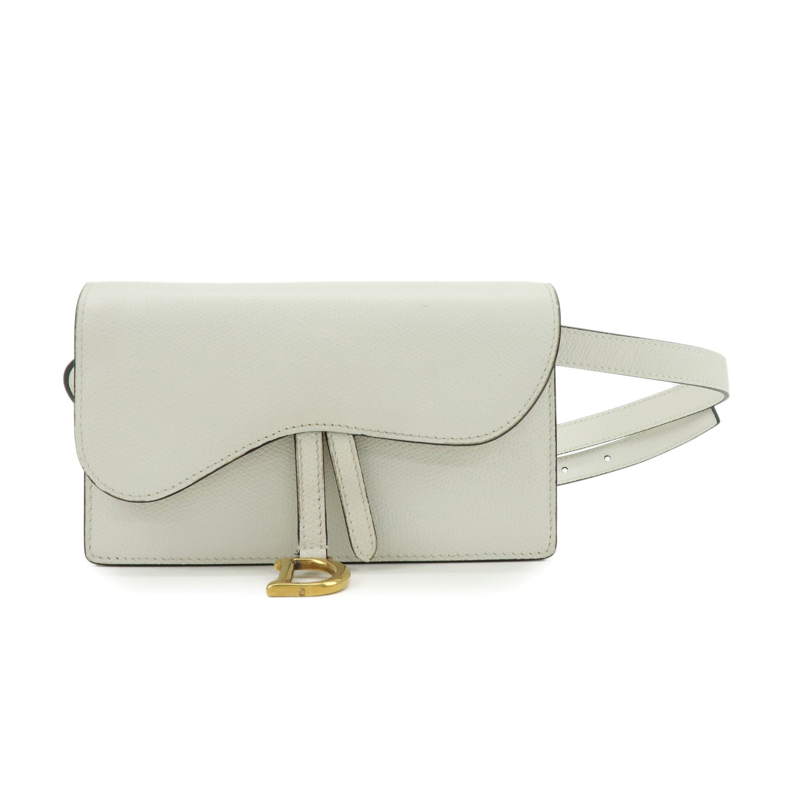Dior Handbag Christian Saddle Calf Waist Pouch Body Bag Leather Calf Leather White