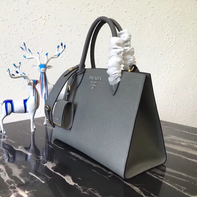 Prada Monochrome Bag In Grey Leather Saffiano Gray Travel Bag