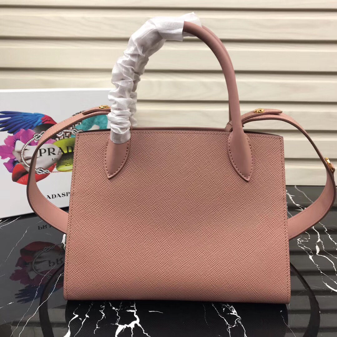 Prada Monochrome Bag In Nude Leather Saffiano Large Travel Bag