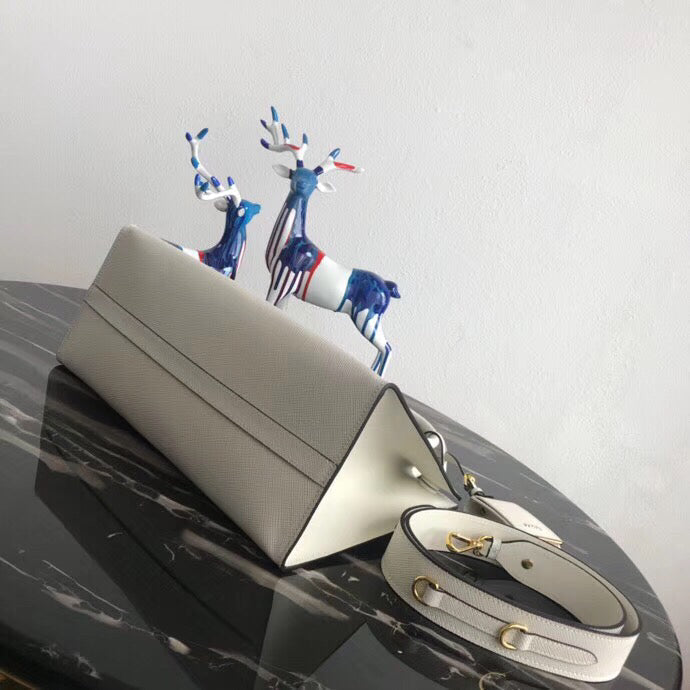 Prada Monochrome Bag In Leather Saffiano White Travel Bag