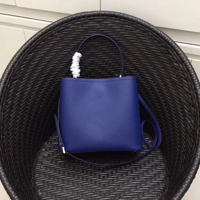 Prada Double Bag Leather Saffiano Blue Travel Bag