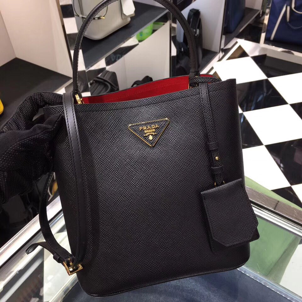 Prada South Double Bag Saffiano Black Medium Travel Bag