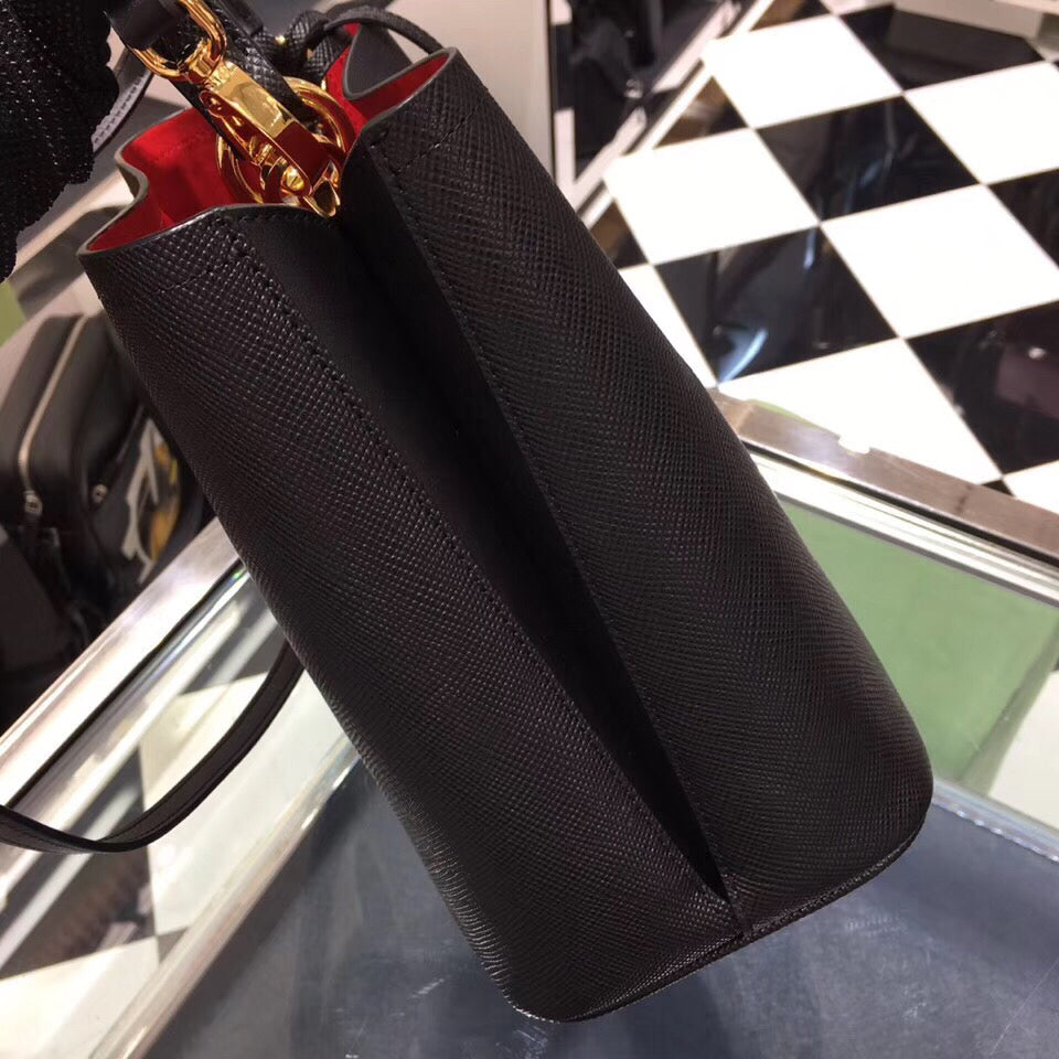 Prada South Double Bag Saffiano Black Medium Travel Bag