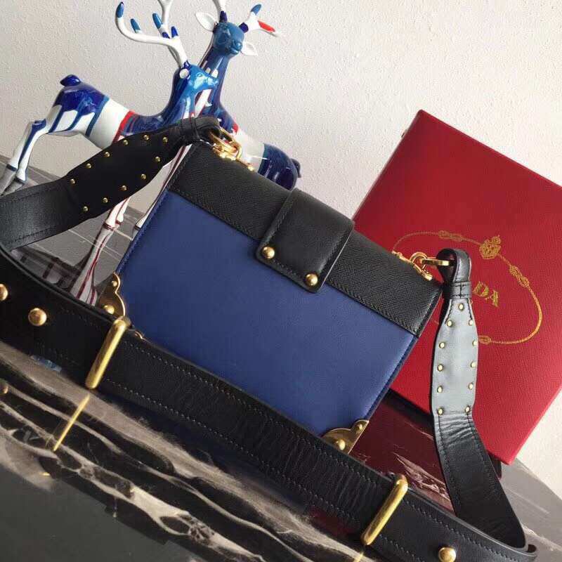 Prada Cahier Shoulder Bag In Leather Black Blue