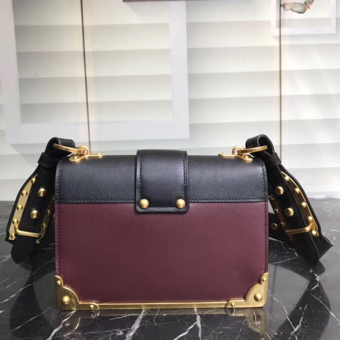 Prada Cahier Shoulder Bag In Bordeaux Leather Black