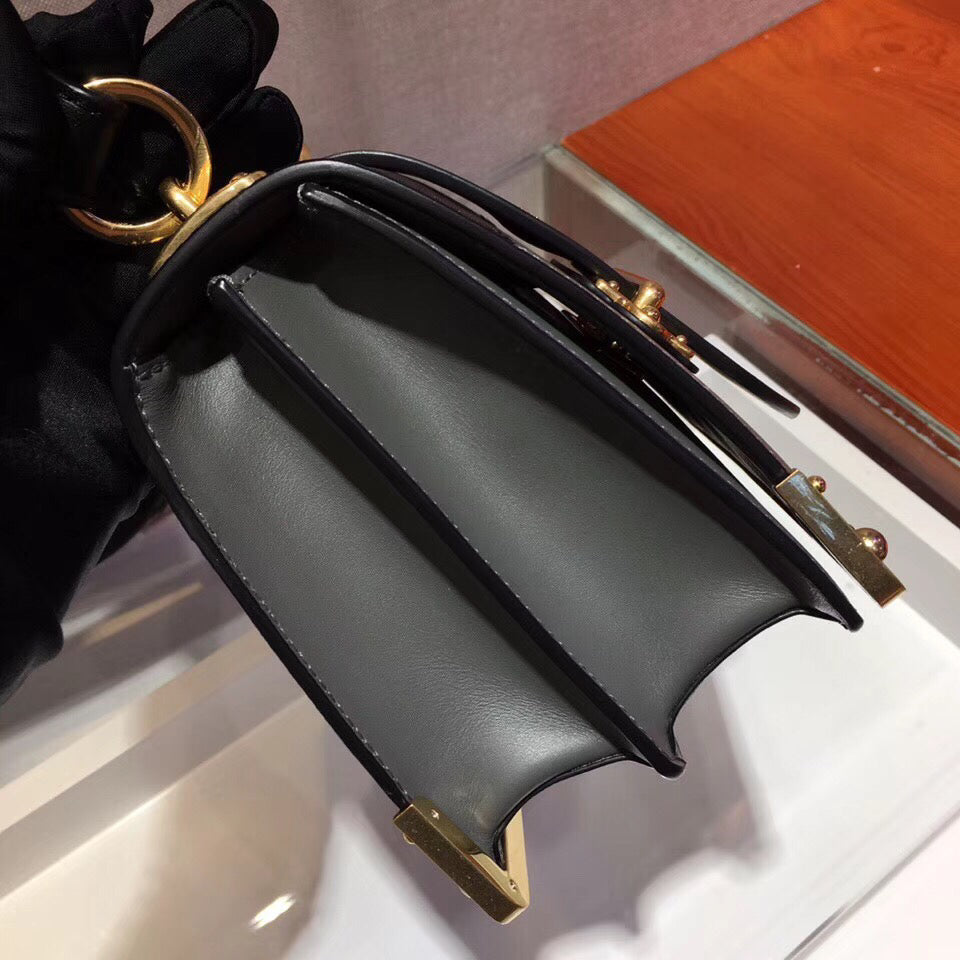 Prada Cahier Shoulder Bag In Grey Leather Black Gray