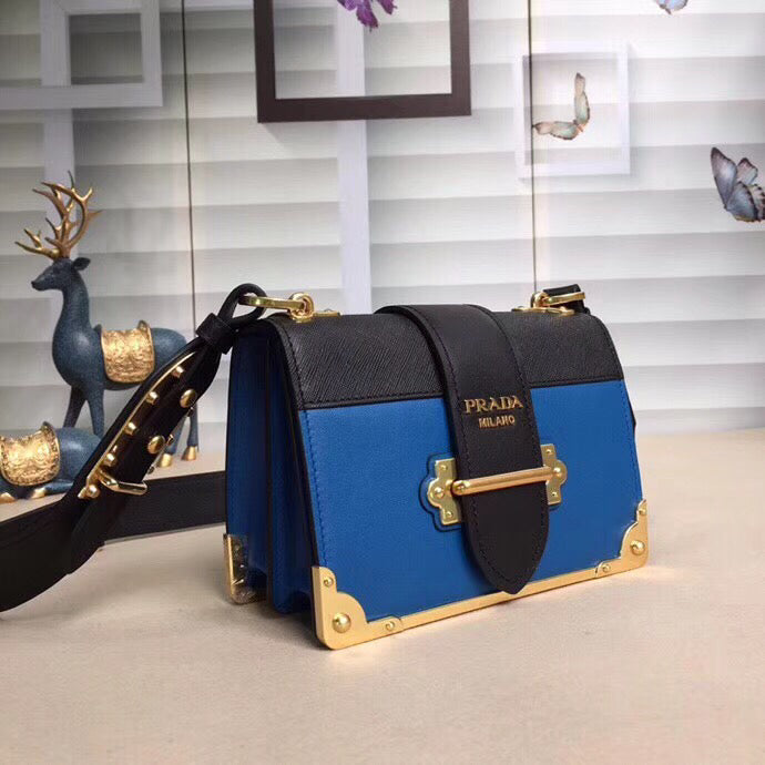 Prada Cahier Shoulder Bag In Hydra Leather Black Blue