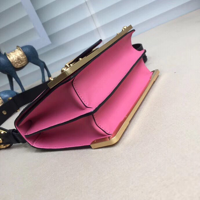 Prada Cahier Shoulder Bag In Leather Black Pink