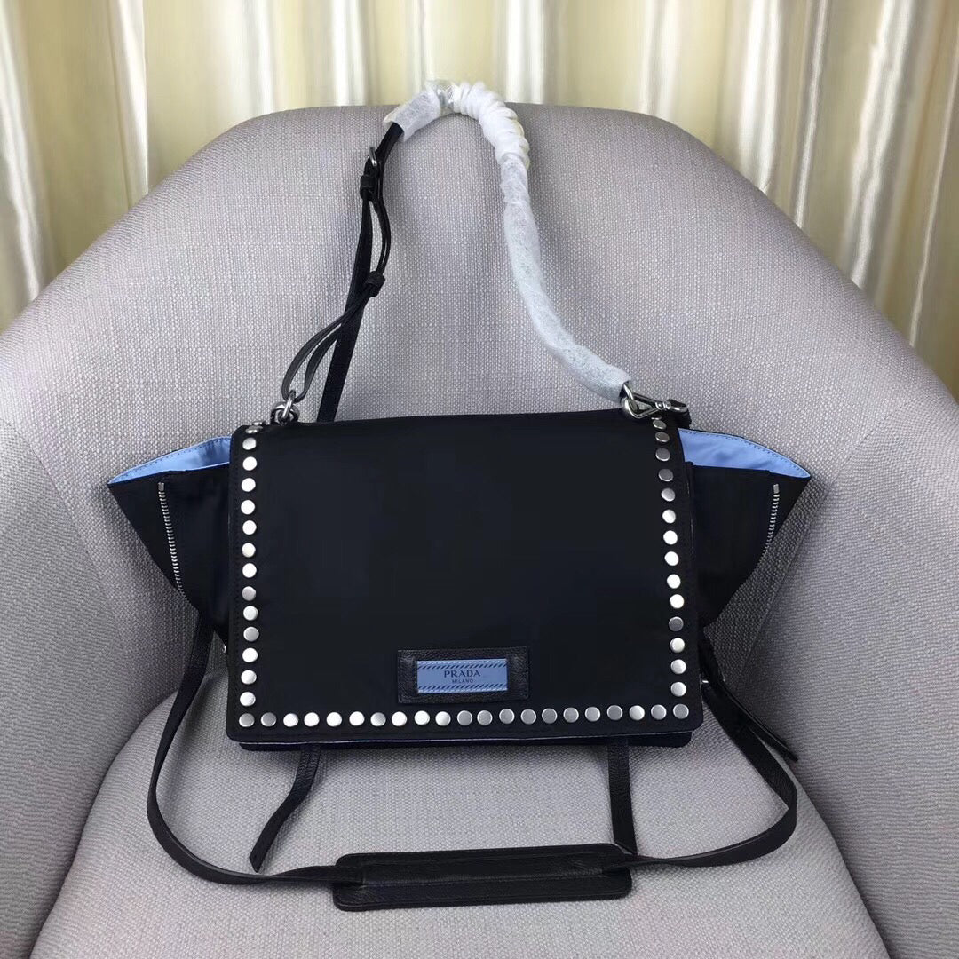 Prada Etiquette Bag In With Stud Trim Nylon Metal Travel Bag