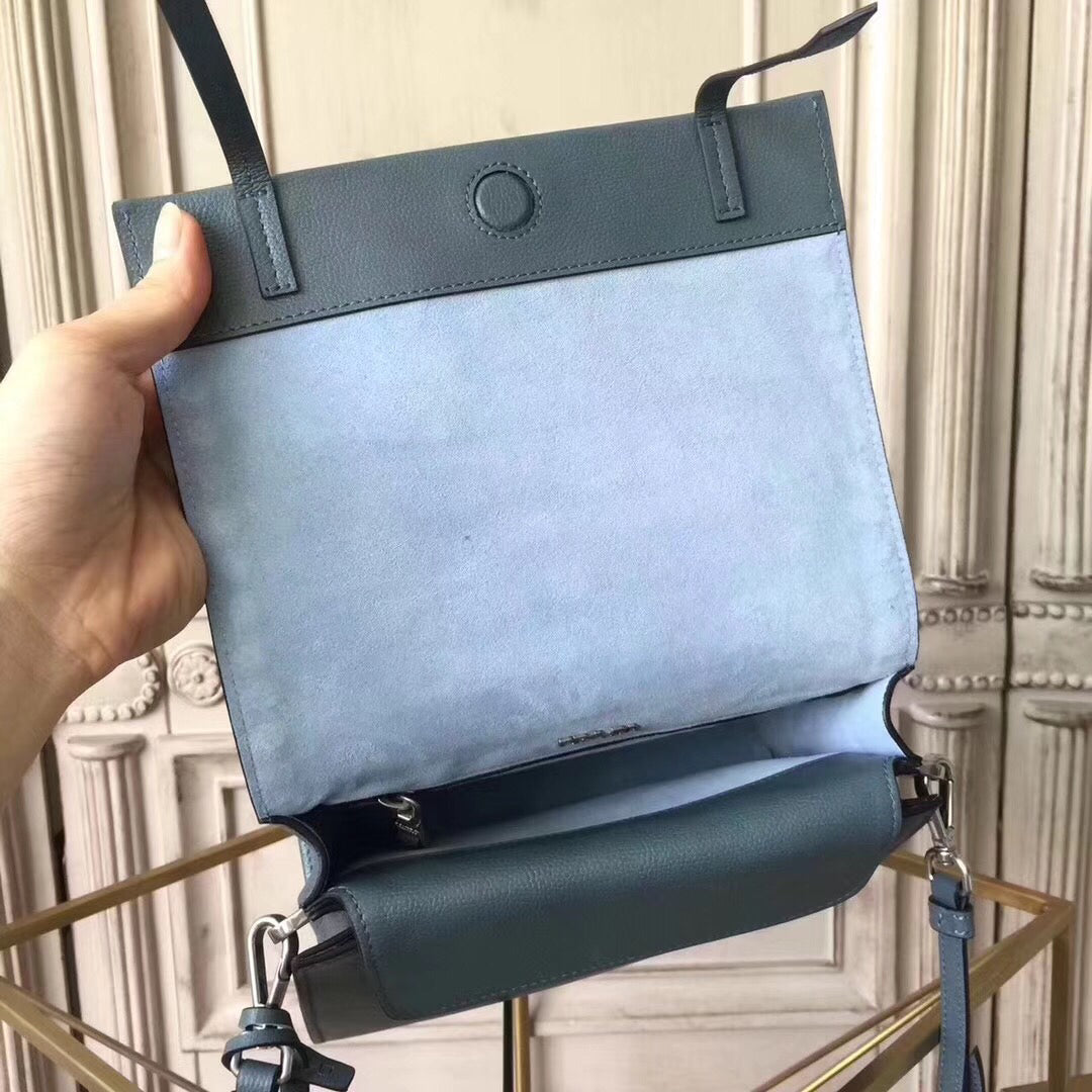Prada Etiquette Bag In Calfskin With Stud Trim Metal Blue Travel Bag