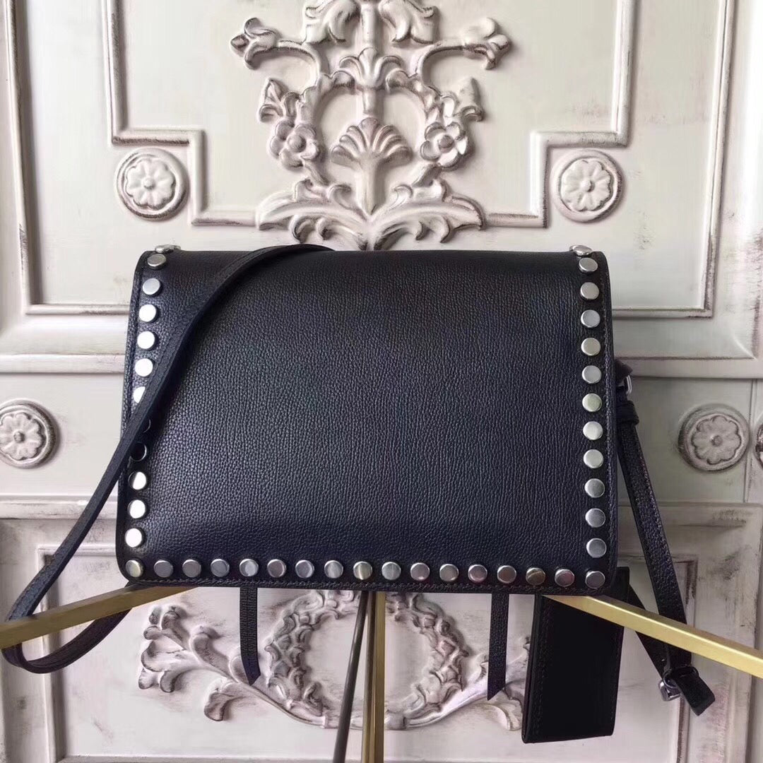 Prada Etiquette Bag In Calfskin With Stud Trim Metal Black Travel Bag