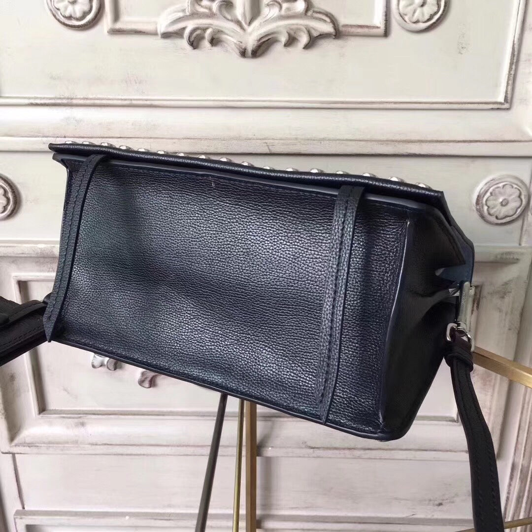 Prada Etiquette Bag In Calfskin With Stud Trim Metal Black Travel Bag