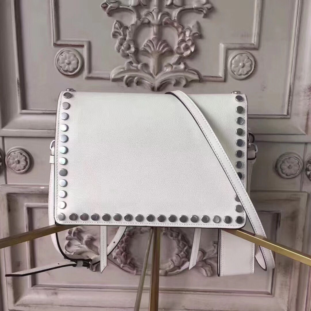Prada Etiquette Bag In Calfskin With Stud Trim Metal White Travel Bag