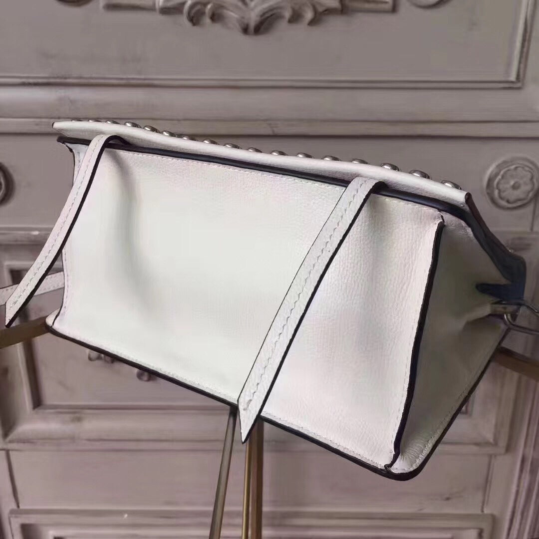 Prada Etiquette Bag In Calfskin With Stud Trim Metal White Travel Bag