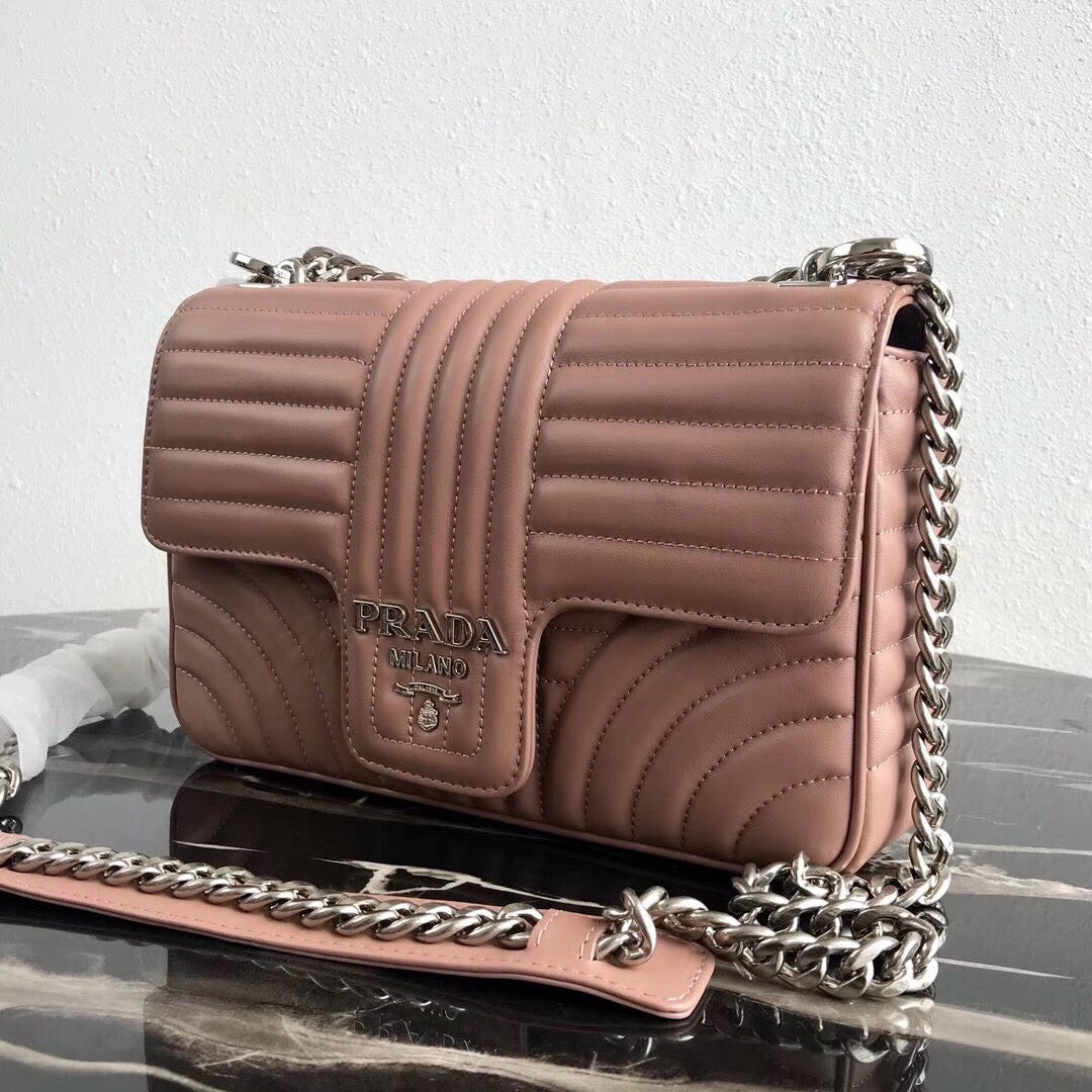 Prada Diagramme Bag In Nude Calfskin Flap Travel Bag