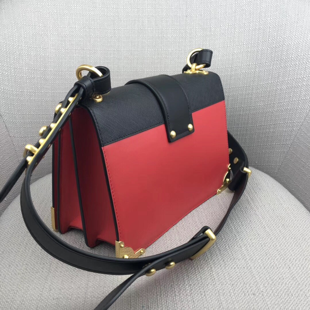 Prada Cahier Bag In Leather Black Red Travel Bag