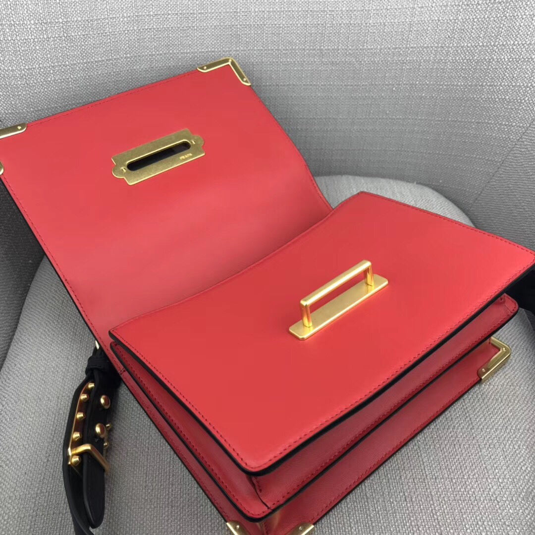 Prada Cahier Bag In Leather Black Red Travel Bag