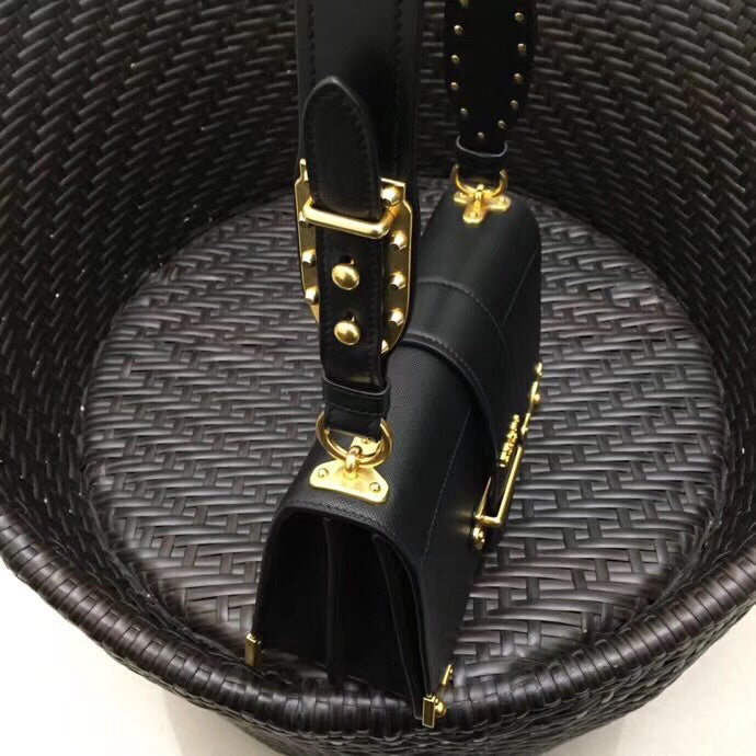 Prada Cahier Bag In Leather Black Large Travel Bag