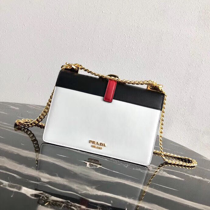 Prada Belle Shoulder Bag In Calf Leather Black White Calf Leather