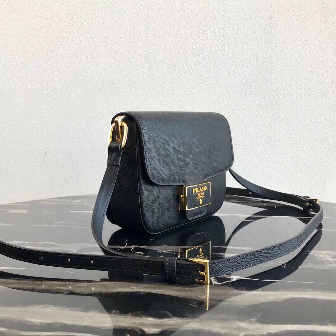Prada Embleme Bag In Leather Saffiano Black Travel Bag