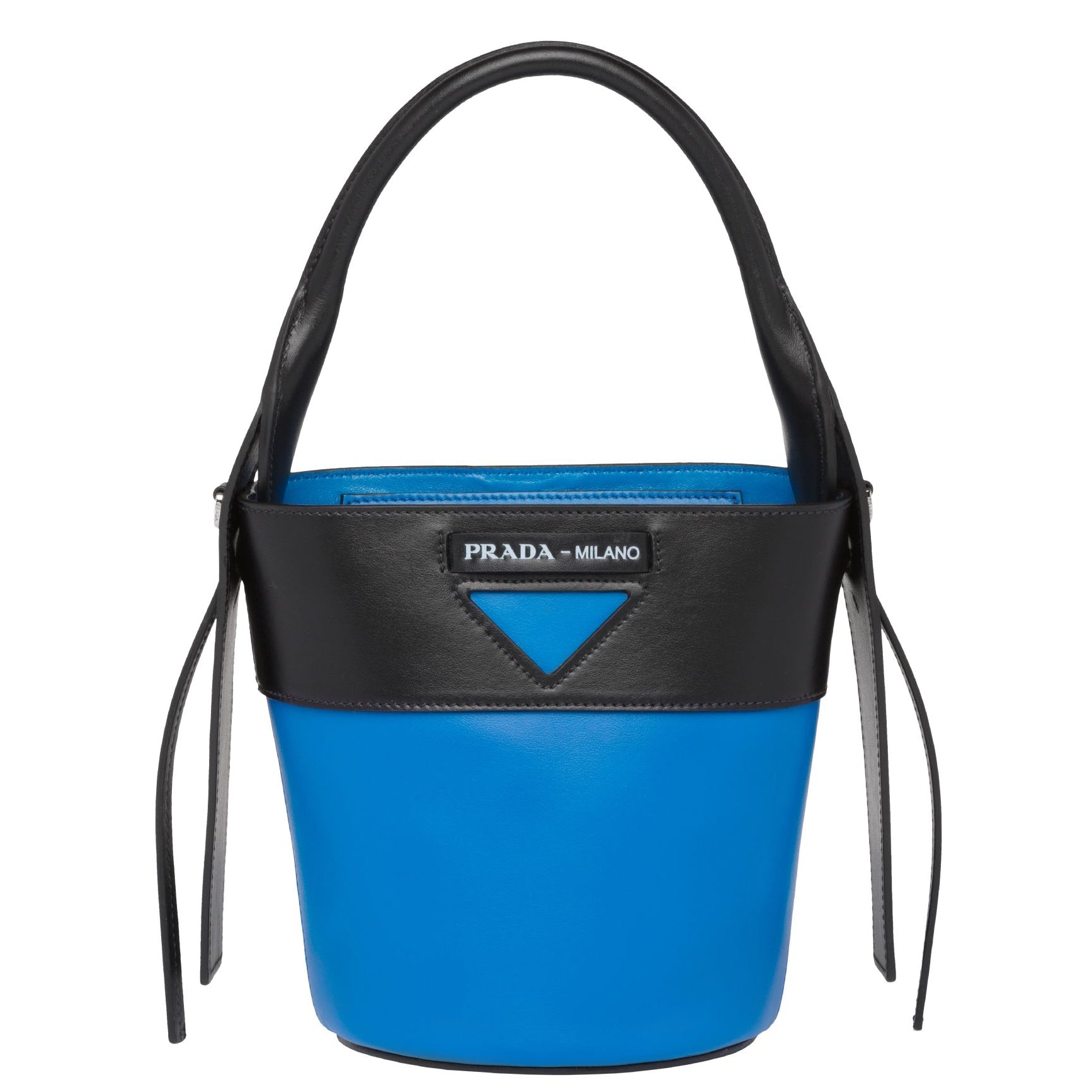 Prada Ouverture Bag Leather Black Blue Bucket Bag