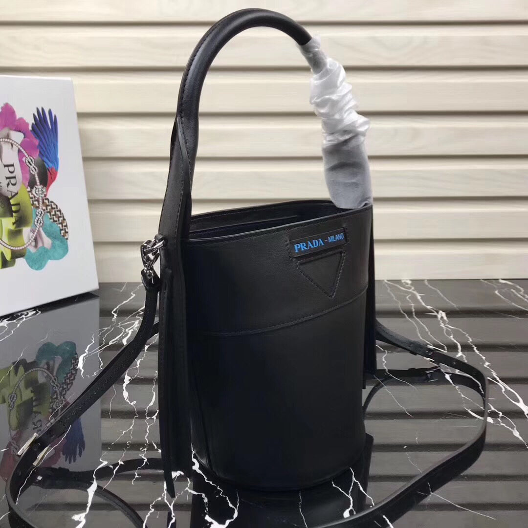 Prada Ouverture Bag Leather Black Bucket Bucket Bag