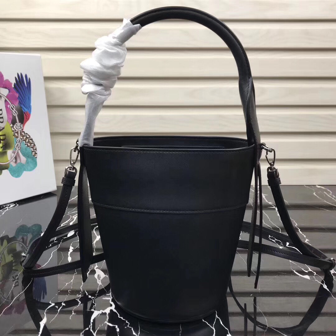 Prada Ouverture Bag Leather Black Bucket Bucket Bag