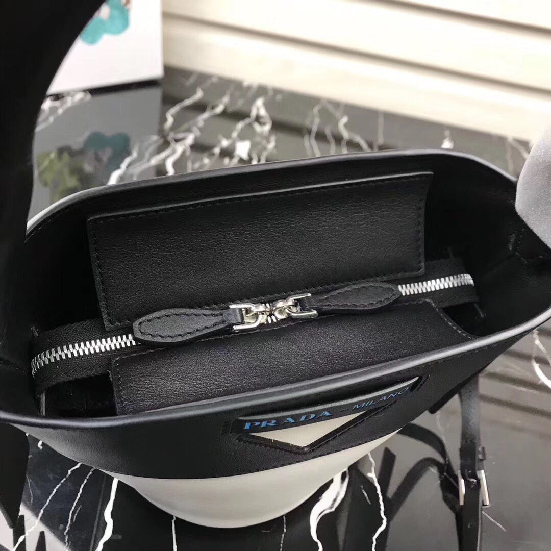 Prada Ouverture Bag Leather Black White Bucket Bag