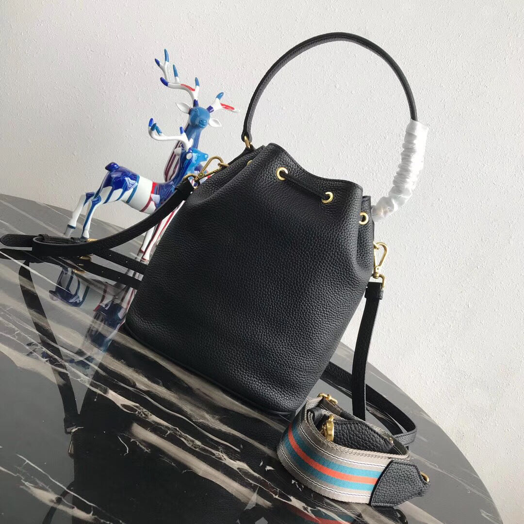 Prada Bag In Grained Calfskin Black Bucket Bucket Bag